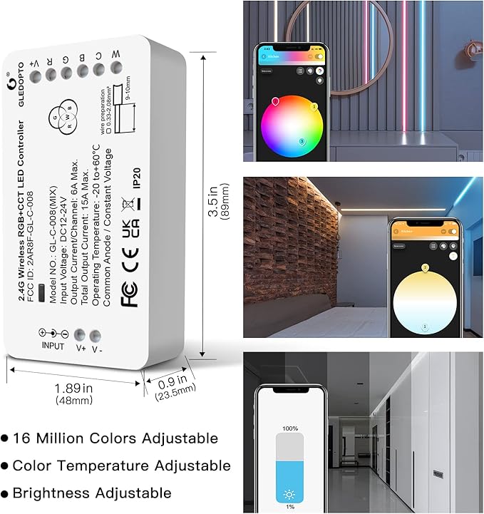 ZigBee 3.0 LED Strip Controller RGB+CCT Mix Dimmable Compatible with SmartThings Amazon Echo Plus App/Voice Control for RGB Warm White Cold White LED Strip Light (Require ZigBee Hub)