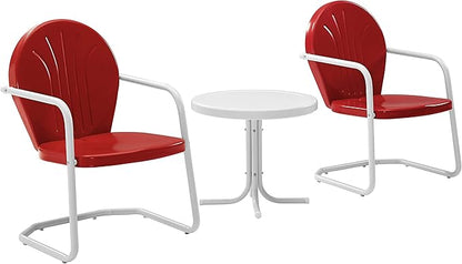 Crosley Furniture KO10004RE Griffith 3-Piece Retro Metal Outdoor Seating Set with Table and 2 Chairs, Red