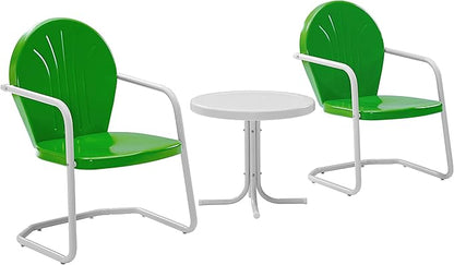 Crosley Furniture KO10004GR Griffith 3-Piece Retro Metal Outdoor Seating Set with Table and 2 Chairs, Grasshopper Green