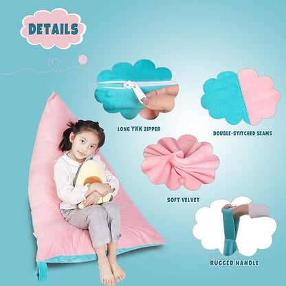 Stuffed Animal Storage Bean Bag Chair Cover, Velvet Pink Lake Blue Plush Toy Storage Stuff and Sit Seat for Kids/Teens/Adults, 52" x 31" Extra Large Triangle Floor Sofa, 200L/52Gal, Cover Only