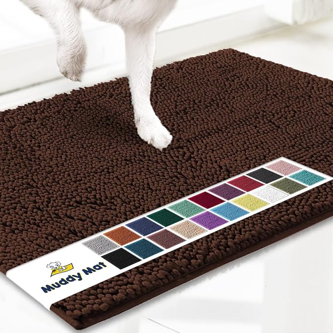 Muddy Mat® Shown on TV – Super Absorbent Microfiber Dog Door Mat for Muddy Paws, Non-Slip Washable Pet Rug, Quick Dry Chenille Entryway Carpet, Machine Washable Indoor Outdoor mat, Brown 72"x48"