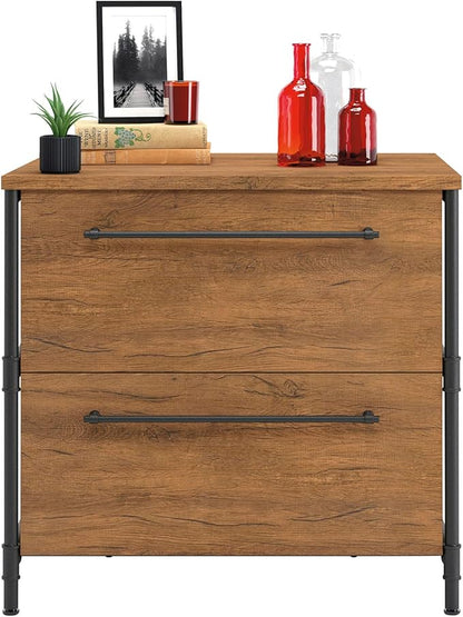 Sauder Iron City Lateral File, L: 31.50" x W: 20.00" x H: 30.00", Checked Oak Finish