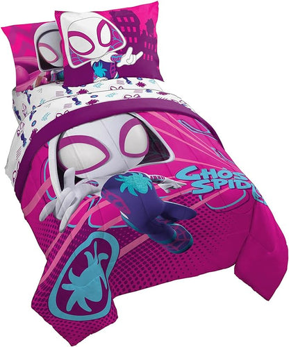 Marvel Spidey & His Amazing Friends Ghost Spider Gwen 5 Piece Twin Bed Set - Bedding includes Comforter & Sheet Set - Super Soft Fade Resistant Microfiber