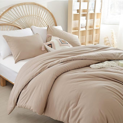 Queen Comforter Set Ultra Soft Microfiber Bed Comforter Set Boho and Luxury 3PC Taupe, with 2Pillowcases Lightweight All Season for Women and Men