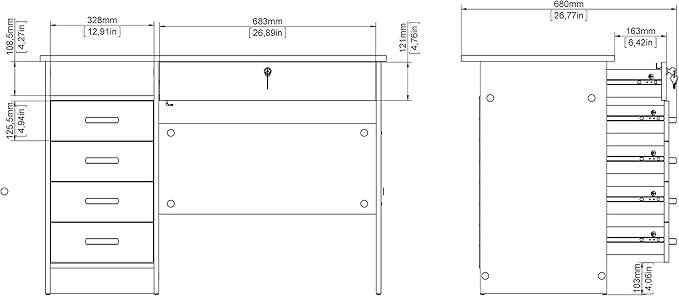 Tvilum, Oak Structure Walden Desk with 5 Drawers