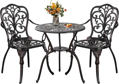 3 Piece Patio Furniture Dining Set Aluminum Patio Bistro Set Outdoor Furniture with Umbrella Hole for Yard, Balcony, Bronze