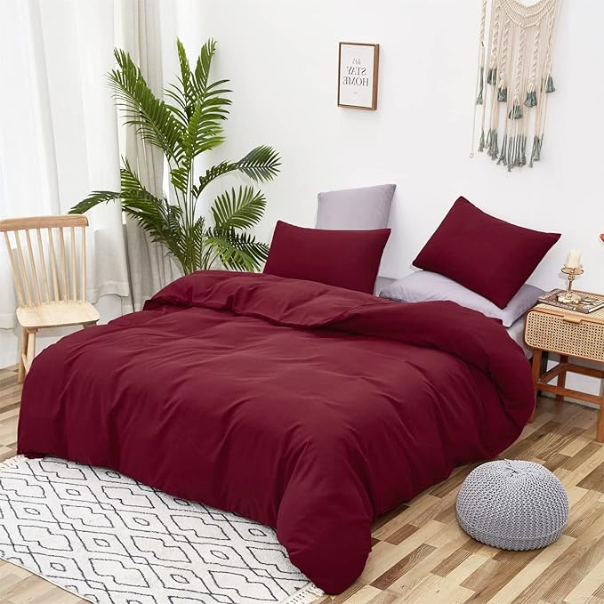 Burgundy Comforter Set Queen Size Dark Red Bedding Set Pure Burgundy Bedding Soft Durable Quilt Set Kids Teens Adult Lightweight Plain Burgundy Blanket Breathable Dark Red Bed Comforter Set