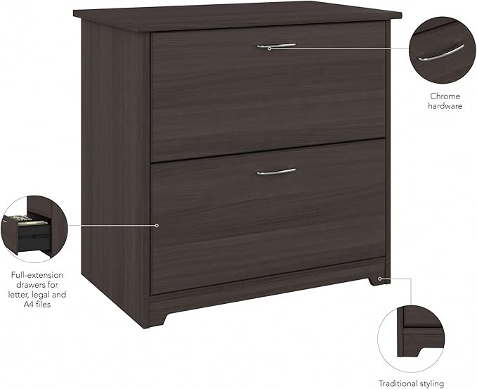 Bush Business Furniture Cabot 2 Drawer Lateral File Cabinet | Letter, Legal, and A4-size Document Storage for Home Office, 32W, Heather Gray