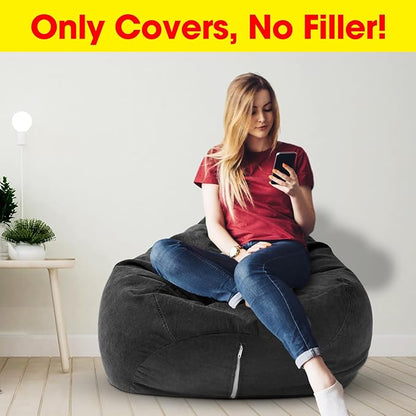 2 Pcs Bean Bag Cover Stuffed Animal Storage Bean Bag Chair Cover Soft Corduroy Stuffed Animal Bean Bag Storage for Kids Adults Indoor Bedroom Organizing Plush Toys(Black, 200L)