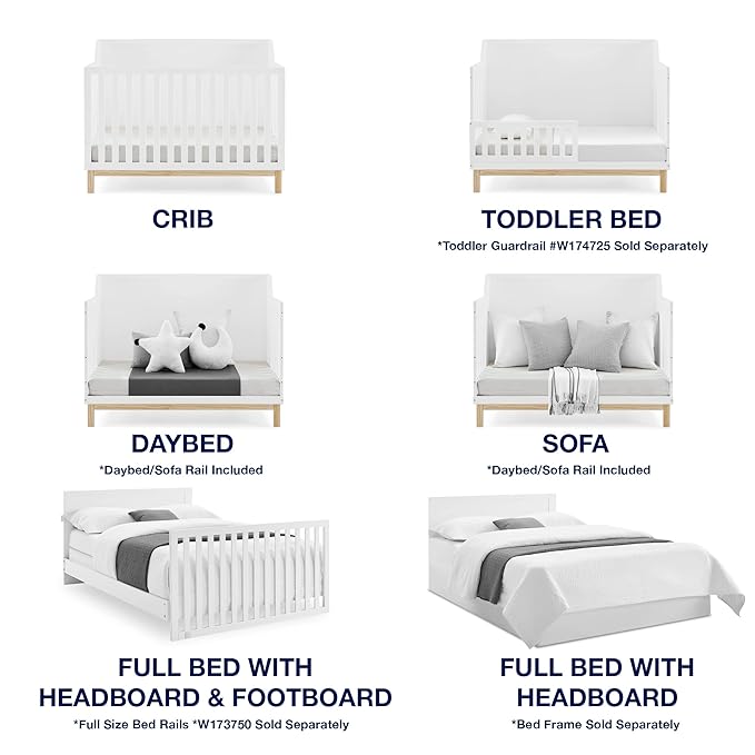 Delta Children babyGap Oxford 6-in-1 Convertible Crib + Brannan Bear Bookcase with Bins + Brannan Bear Wall Shelf with 4 Hooks, Bianca White/Natural (Bundle)