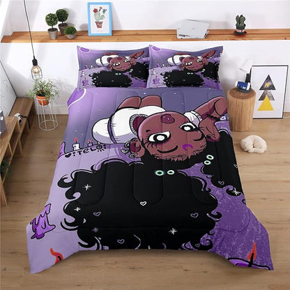 Full Bedding Sets for Girls, African American Black Girl Magic Comforter Set with Girl Lay on Bed, Purple Bed Set for Toddler Kids, Little Girls Bedroom Decor, 1 Comforter with 2 Pillowcases