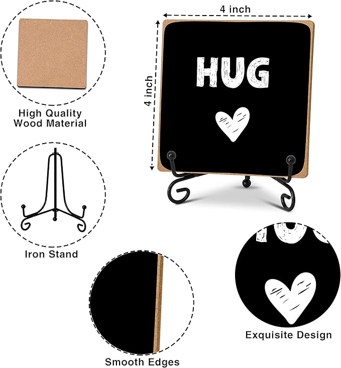 Hug - Home Office Desk Decor Wood Plaque with Stand, Love You Gifts, Thinking of You Gifts for Women Friends Girlfriend Boyfriend Mom Sisters - A02