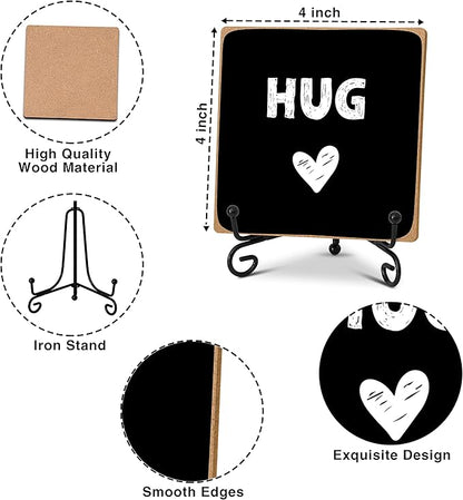Hug - Home Office Desk Decor Wood Plaque with Stand, Love You Gifts, Thinking of You Gifts for Women Friends Girlfriend Boyfriend Mom Sisters - A02