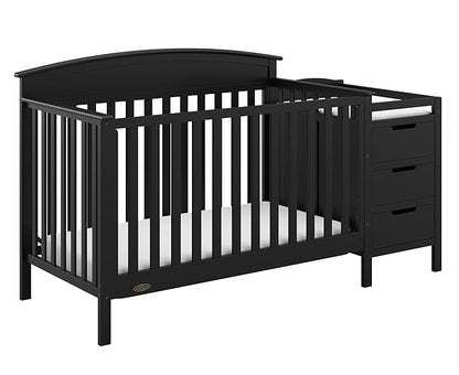 Graco Benton 4-in-1 Convertible Crib and Changer (Black) – GREENGUARD Gold Certified, Crib and Changing -Table Combo, Water-Resistant Changing Pad, Converts to Toddler Bed, Daybed & Full-Size Bed
