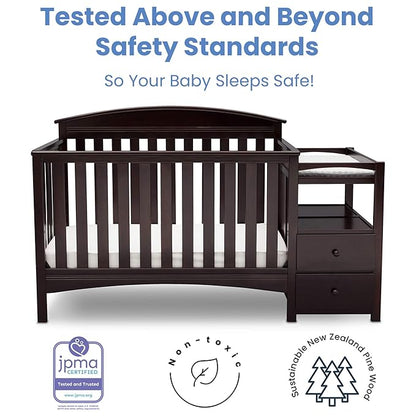 Delta Children Abby Convertible Crib 'N' Changer + Changing Pad and Cover [Bundle], Dark Chocolate