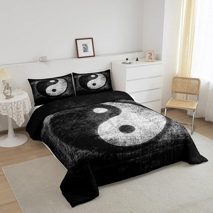 Feelyou Yin Yang Bedding Set for Girls Boys Children Boho Trippy Psychedelic Art Comforter Set Decorative Gossip Pattern Comforter Traditional Ying Yang Theme Duvet Set King Size 3Pcs