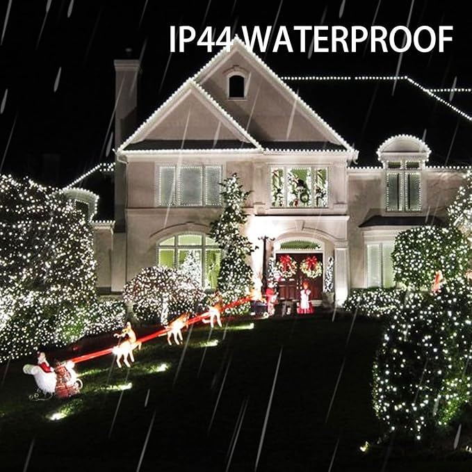Dazzle Bright 2 Pack Total 400LED 132FT White Christmas Solar String Outdoor Lights, Solar Powered with 8 Modes Waterproof Fairy Lights for Bedroom Patio Garden Tree Party Yard Decoration