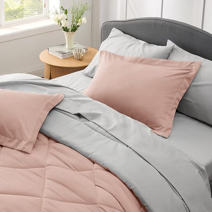 Bedsure Blush Pink Queen Comforter Set - 7 Pieces Reversible Queen Bed in a Bag Queen Bed Set with Comforters, Sheets, Pillowcases & Shams, Queen Bedding Sets