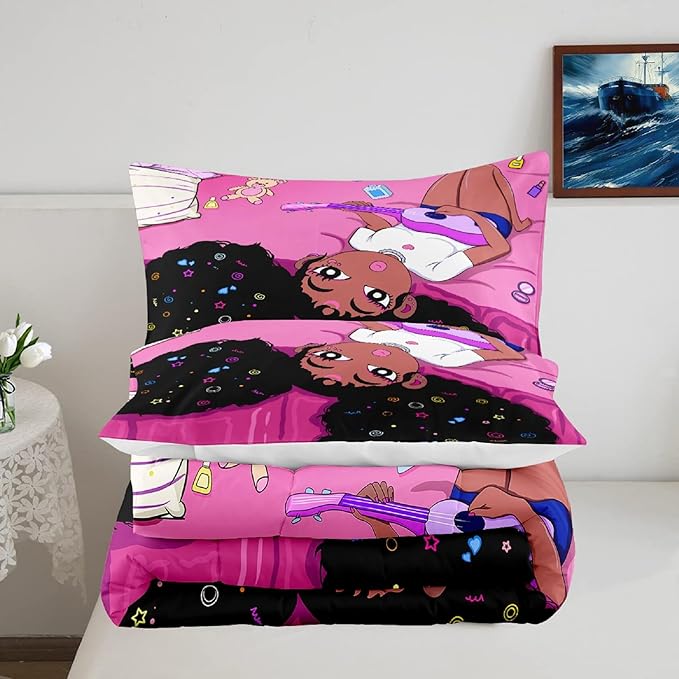 Black Girl Magic Comforter Twin Set - African American Girls Twin Comforter Sets Black Girls Twin Bedding Sets for Bedroom Decor Pink Kids Twin Comforter, 1 Comforter+1 Pillowcase