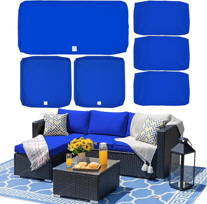 ClawsCover 6Pack Outdoor Seat and Back Cushions Replacement Covers Fit for 3 Pieces 3-Seater Wicker Rattan Patio Furniture Conversation Set Sectional Couch Chair,Royal Blue-Include Cover Only