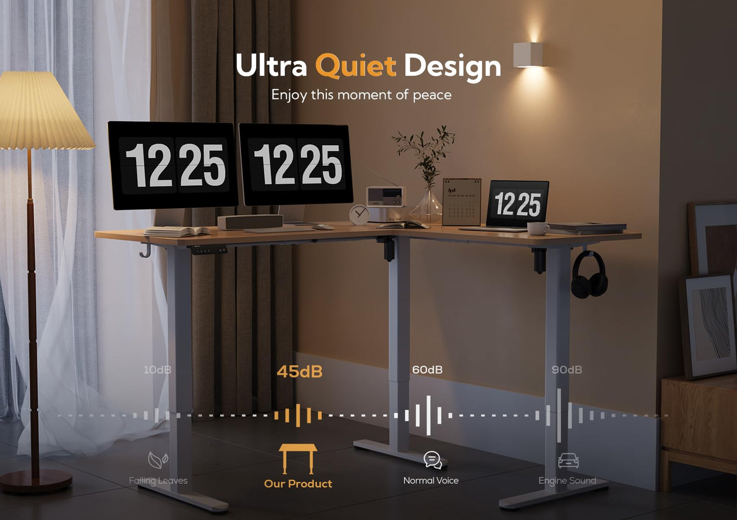 Claiks L Shaped Standing Desk Adjustable Height, Dual Motor Electric Corner Standing Desk, 63x55 inch Sit Stand up Desk with Splice Board, White