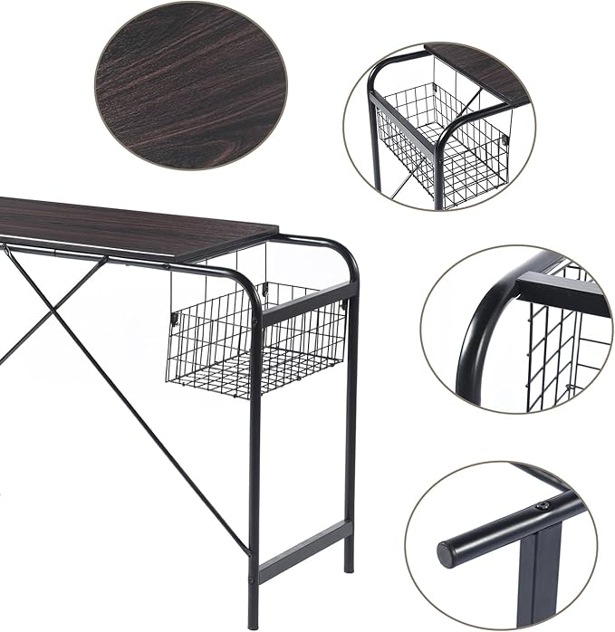 FurnitureR Home Office Computer Basket 31.5“ Wooden Laptop Table with Storage Workstation Modern Study Writing Desk, Walnut Black