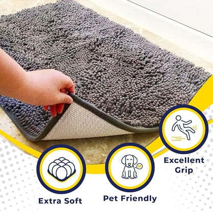 Muddy Mat® Shown on TV – Super Absorbent Microfiber Dog Door Mat for Muddy Paws, Non-Slip Washable Pet Rug, Quick Dry Chenille Entryway Carpet, Machine Washable Indoor Outdoor mat, Grey 35"x24"