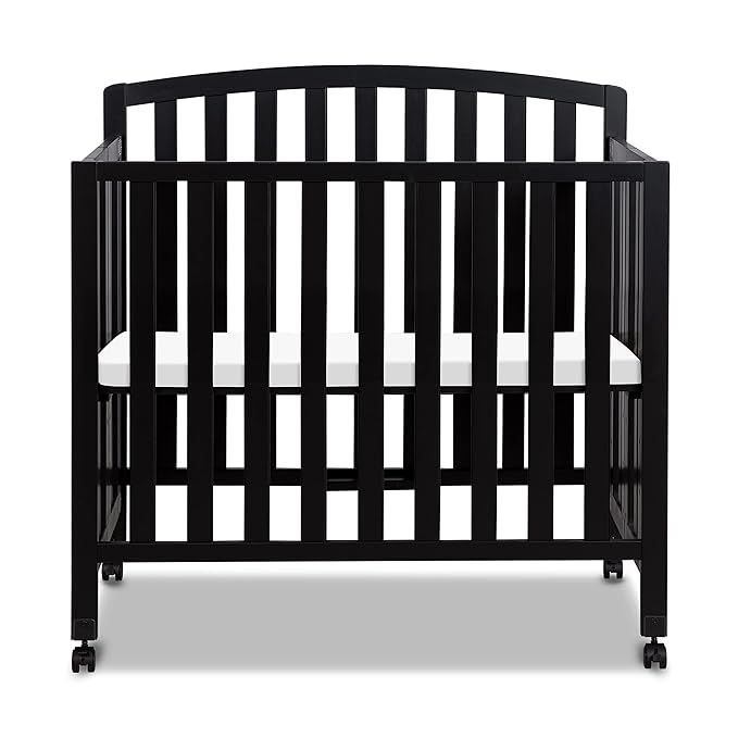 DaVinci Dylan Folding Portable 3-in-1 Convertible Mini Crib and Twin Bed in Ebony, Greenguard Gold Certified