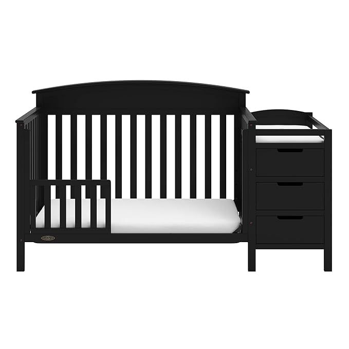 Graco Benton 4-in-1 Convertible Crib and Changer (Black) – GREENGUARD Gold Certified, Crib and Changing -Table Combo, Water-Resistant Changing Pad, Converts to Toddler Bed, Daybed & Full-Size Bed