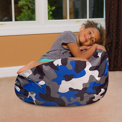 Posh Creations Bean Bag Chair for Kids, Teens, and Adults Includes Removable and Machine Washable Cover, Soft Nylon - Camo Blue and Brown, 27in - Medium