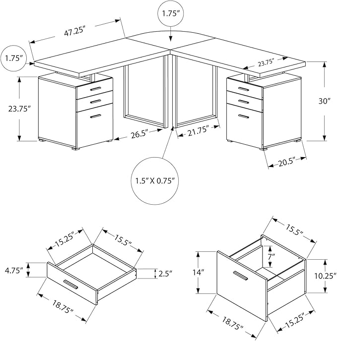 Monarch Specialties Hollow-Core Left or Right Facing Desk, 48-Inch Length, White