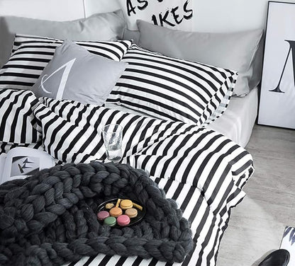 White and Black Stripes Comforter Set Cal King Women Bedding Set Soft Durable White Striated Bedding Set Black Stripes Cal King Quilts Hotel Quality Comforter Girls White Black Stripes Bed Set
