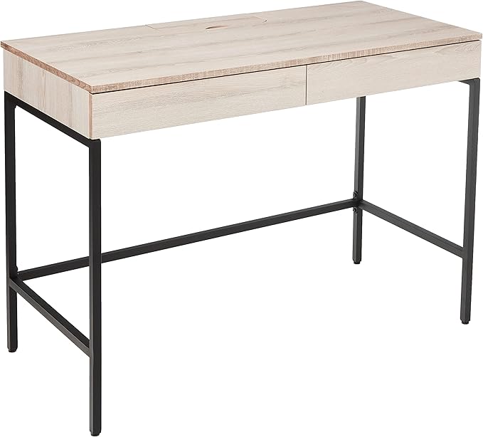 Acme Wendral Wooden Top Writing Desk with 2 Drawers in Natural and Black