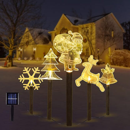 BRIGHTDECK Solar Christmas Pathway Lights Outdoor Decorations, Landscape Lights Waterproof Led Garden Stake Lights for Walkway Yard Lawn Porch Holiday Decor 5-Pack