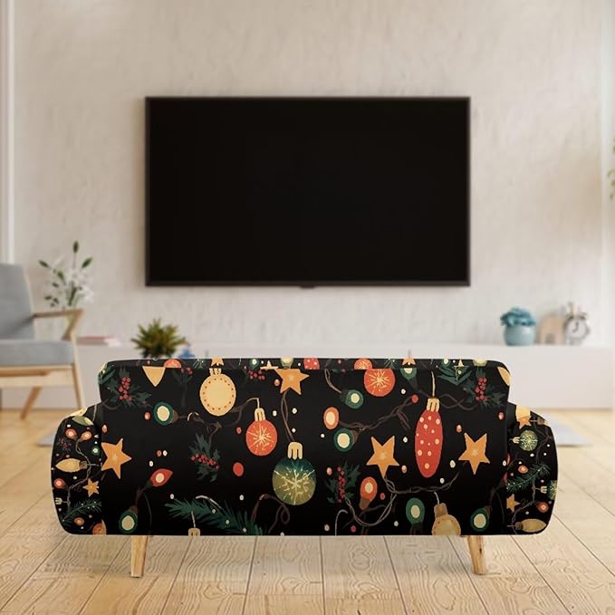 FKELYI Christmas Lights Sofa Furniture Protector with Elastic Bottom Easy Going Stretch Sofa Slipcover for Indoor Non-Slip Sofa Couch Cover XL