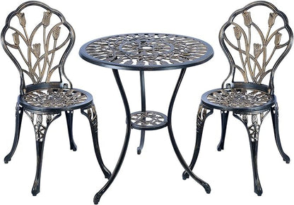Mandolin Patio Table and Chairs,5 Piece Outdoor Dining Set,Rust-Resistant Cast Aluminum Bistro Set,with Cushion,Tulip Design (Copper)