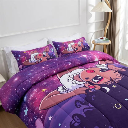 NTBED African American Black Girl Comforter Set Galaxy Afro Girl Microfiber Bedding Sets Twin Size