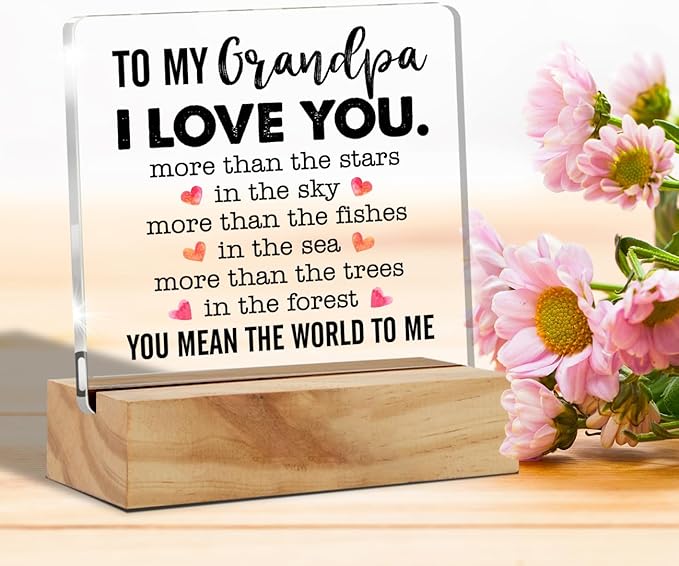 Gifts for Grandfather Papa from Grandson Granddaughter, to My Grandpa Desk Decor Acrylic Desk Plaque Sign with Wood Stand Home Office Desk Sign Keepsake Father's Day Present