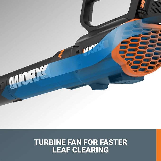 Worx 20V Cordless Leaf Blower WG547, Electric Blower, Powerful Turbine Fan Technology, 2-Speed Control, for One-Hand Operation, PowerShare – 1pc 2.0 Ah Battery and 1pc 0.4 A Charger Included