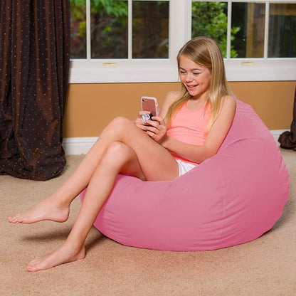 Posh Creations Bean Bag Chair for Kids, Teens, and Adults Includes Removable and Machine Washable Cover, Solid Pink, 38in - Large