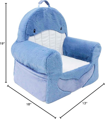Soft Landing Animal Adventure Sweet Seats, Premium and Comfy Toddler Lounge Chair with Carrying Handle & Side Pockets – Blue Whale