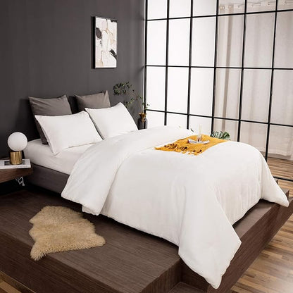 Wellboo White Velvet Comforter Sets Twin Boys Girls Solid White Fluffy Bedding Comforters Plain White Flannel Plush Quilts Women Men All White Winter Blanket Aesthetic Micromink Sherpa Bedding Durable