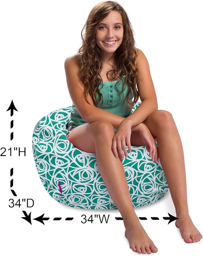 Posh Creations Structured Comfy Bean Bag Chair for Gaming, Reading, and Watching TV, 100in Round Classic Bean Bag, Canvas - Roses Mint