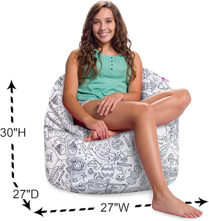 Posh Creations Structured Comfy Bean Bag Chair for Gaming, Reading, and Watching TV, Sonoma Lounge, Canvas Coloring Fabric - Creatures