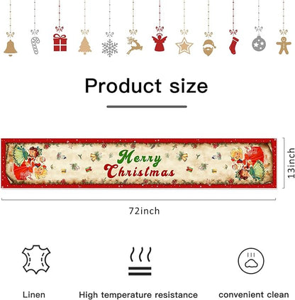 Vintage Christmas Table Runner Christmas Decorations - Red Vintage Style Santa Claus Girls Merry Christmas Winter Xmas Home Kitchen Dining Table Decor, Christmas Party Decorations 13 x 72 Inch