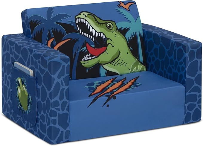 Delta Children Dinosaur Cozee Flip-Out Chair For Relaxing- 2-in-1 Convertible Lightweight,Portable Chair to Lounger for Toddlers & Kids