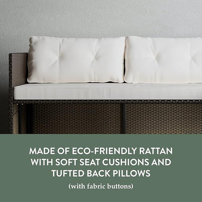 Edenbrook Bayview Rattan Patio Furniture - Mix and Match Outdoor Furniture, L-Shape Sofa Only, Brown Rattan/Cream