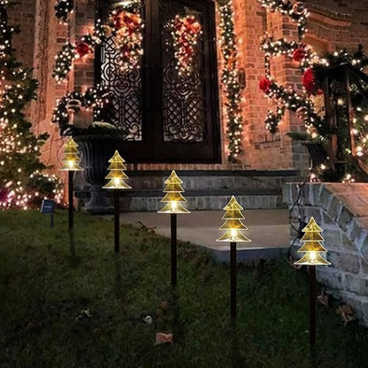 ILLUMINEW Christmas Solar Pathway Lights, Set of 10 Waterproof Landscape Christmas Lights, Stake Christmas Decorations, LED Lights for Yard Lawn Patio Walkway Decor (10PCS-Warm White-Tree)
