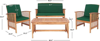 SAFAVIEH Outdoor Collection Rocklin Natural/ Green Cushion 4-Piece Conversation Patio Set