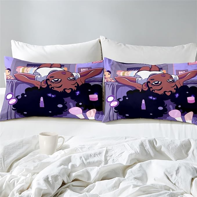 African American Black Girl Twin Bedding Set, Twin Bed Comforter Sets for Girls Black Girl Magic Comforter Set Purple Twin Size Cute 2 Piece Quilt Set, 1 Comforter + 1 Pillowcase